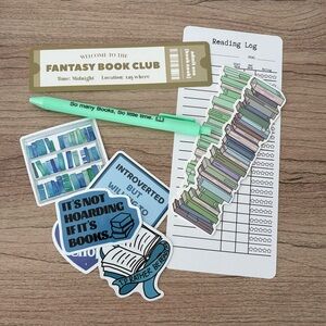 Bookish Bundle stickers pen bookmarks reading log
